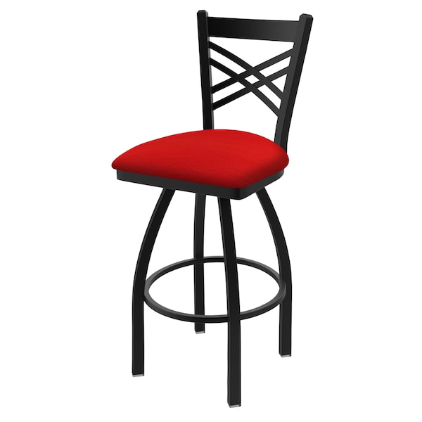 25" Swivel Counter Stool, Black Wrinkle, Canter Red Seat
